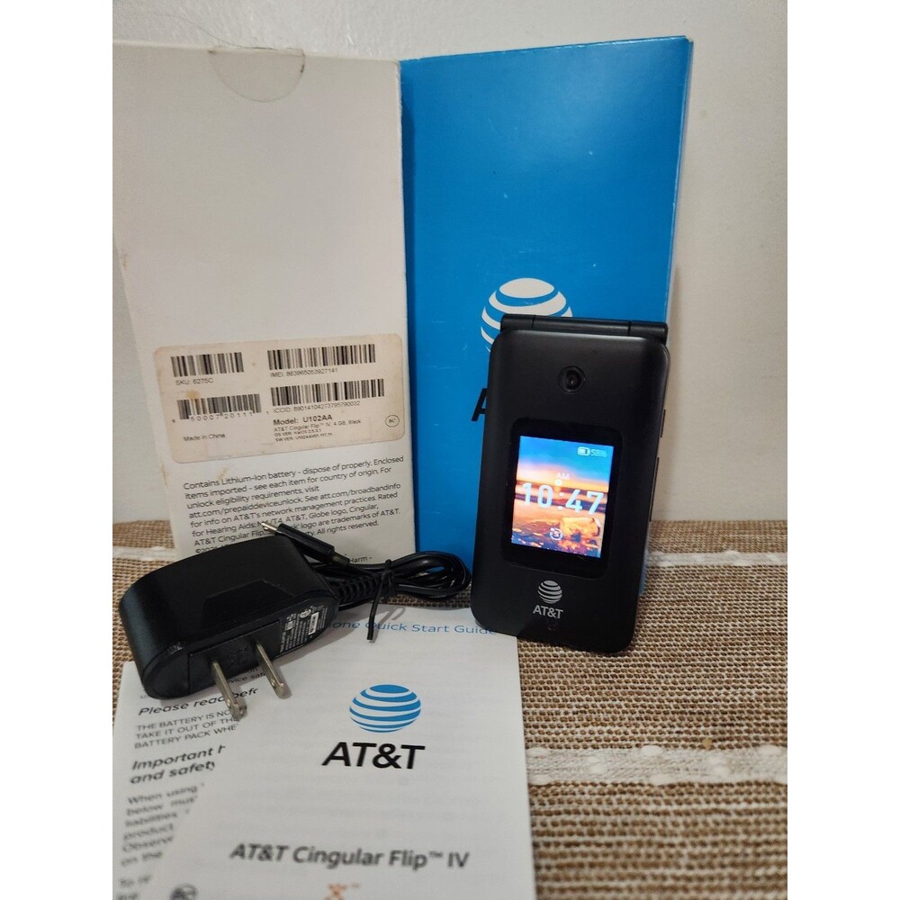 ​AT&T Cingular Flip IV U102AA 4GB Black 4G LTE Cell Phone Box & Accessories